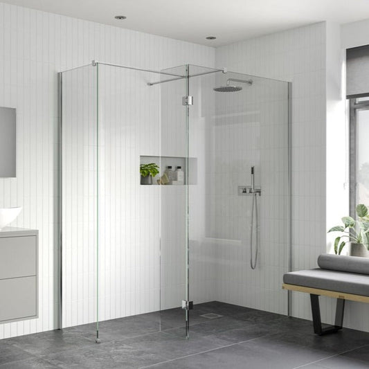rosa 900mm wetroom panel 300mm rotatable panel 760mm side panel support bar, Alessio, chrome, Shower Enclosures, Walk In Shower Enclosures, 1