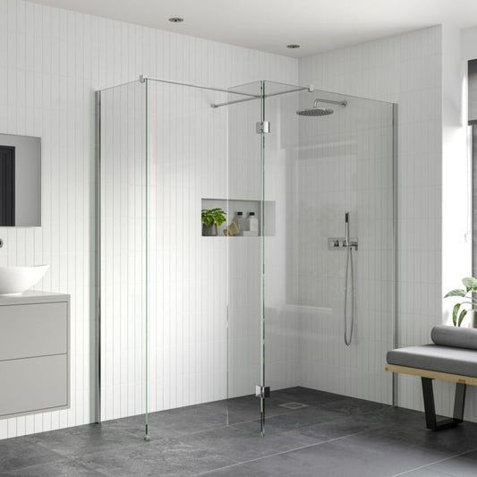 rosa 800mm wetroom panel 300mm rotatable panel 500mm side panel support bar, Alessio, Chrome, Shower Enclosures, Walk In Shower Enclosures, 1