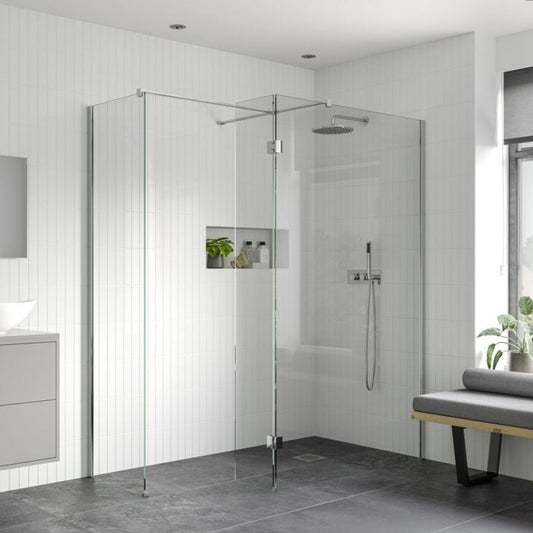 rosa 900mm wetroom panel 300mm rotatable panel 900mm side panel support bar, Alessio, Chrome, Shower Enclosures, Walk In Shower Enclosures, 1
