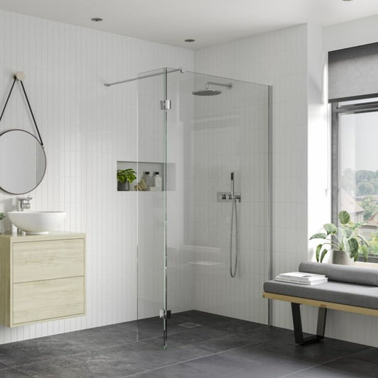 rosa 900mm wetroom panel with 300mm rotatable panel support bar, Alessio, Chrome, Shower Enclosures, Walk In Shower Enclosures, 1