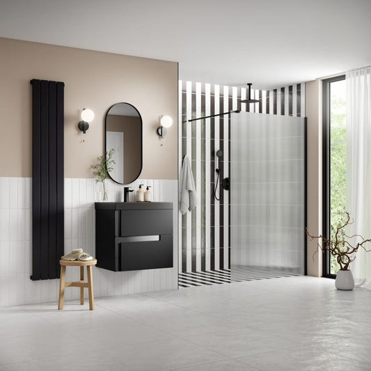Rosa 1200mm Fluted Wetroom Shower Panel & Support Bar - Black