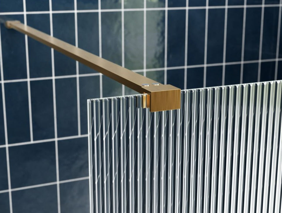 Rosa 900mm Fluted Wetroom Shower Panel & Support Bar - Brushed Brass