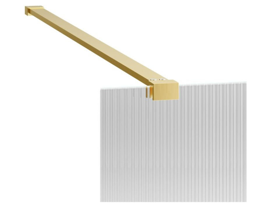 Rosa 900mm Fluted Wetroom Shower Panel & Support Bar - Brushed Brass