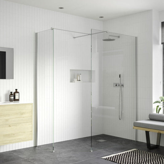 rosa 900mm wetroom panel with 700mm side panel support bar, Alessio, chrome, Shower Enclosures, Walk In Shower Enclosures, 1