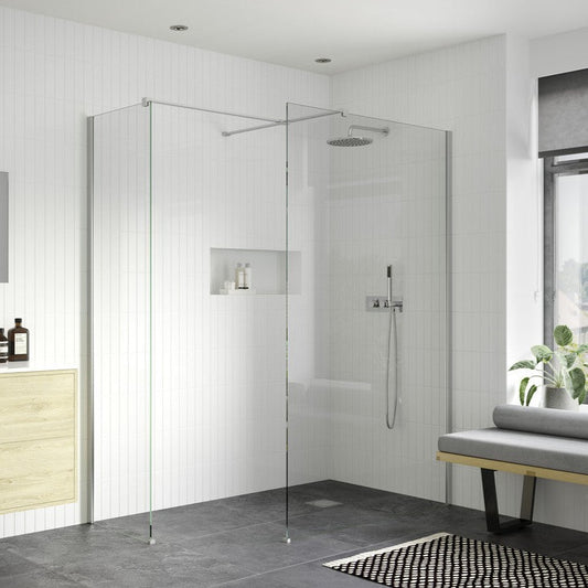 rosa 1000mm wetroom panel with 900mm side panel support bar, Alessio, Chrome, Shower Enclosures, Walk In Shower Enclosures, 1