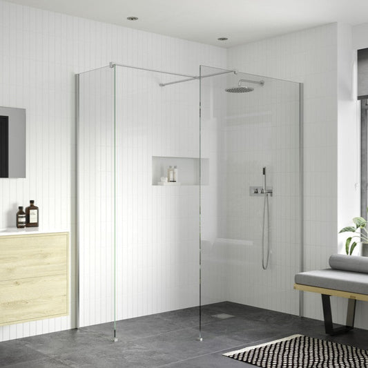 rosa 900mm wetroom panel with 900mm side panel support bar, Alessio, Chrome, Shower Enclosures, Walk In Shower Enclosures, 1