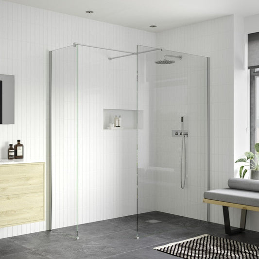 rosa 800mm wetroom panel with 800mm side panel support bar, Alessio, Chrome, Shower Enclosures, Walk In Shower Enclosures, 1