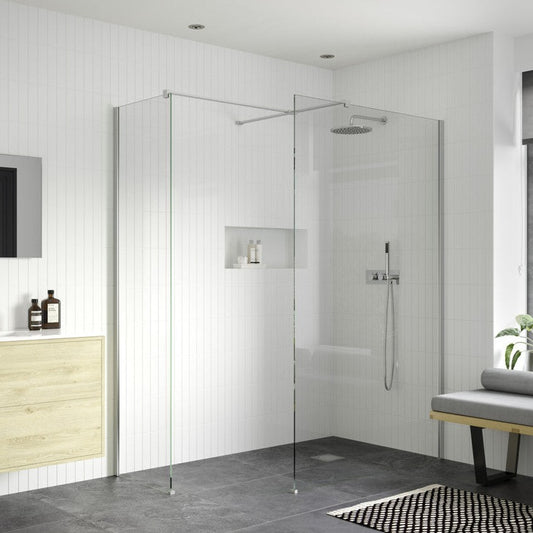 rosa 500mm wetroom panel with 800mm side panel support bar, Alessio, Chrome, Shower Enclosures, Walk In Shower Enclosures, 1