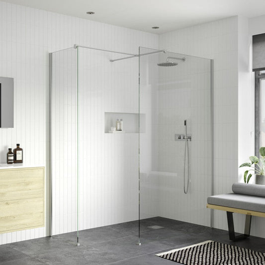 rosa 1200mm wetroom panel with 800mm side panel support bar, Alessio, Chrome, Shower Enclosures, Walk In Shower Enclosures, 1