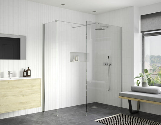 rosa 1000mm wetroom panel with 800mm side panel support bar, Alessio, Chrome, Shower Enclosures, Walk In Shower Enclosures, 1
