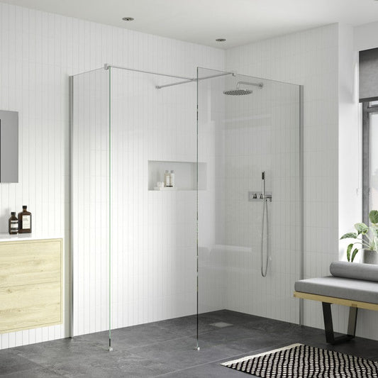 rosa 800mm wetroom panel with 500mm side panel support bar, Alessio, Chrome, Shower Enclosures, Walk In Shower Enclosures, 1