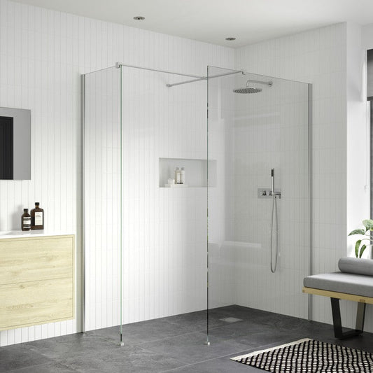 rosa 900mm wetroom panel with 500mm side panel support bar, Alessio, Chrome, Shower Enclosures, Walk In Shower Enclosures, 1