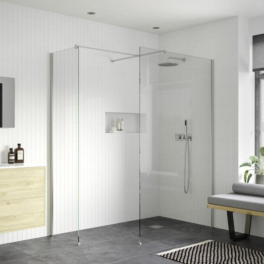 rosa 1200mm wetroom panel with 760mm side panel support bar, Alessio, chrome, Shower Enclosures, Walk In Shower Enclosures, 1