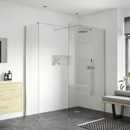 rosa 1200mm wetroom panel with 500mm side panel support bar, Alessio, Chrome, Shower Enclosures, Walk In Shower Enclosures, 1
