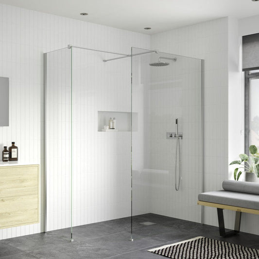 rosa 900mm wetroom panel with 800mm side panel support bar, Alessio, Chrome, Shower Enclosures, Walk In Shower Enclosures, 1