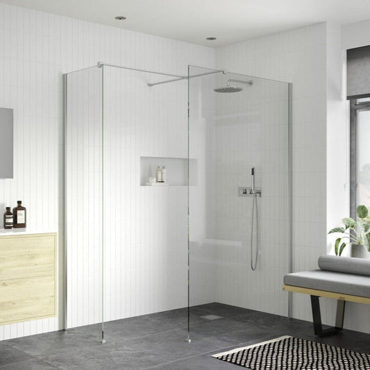rosa 700mm wetroom panel with 760mm side panel support bar, Alessio, chrome, Shower Enclosures, Walk In Shower Enclosures, 1