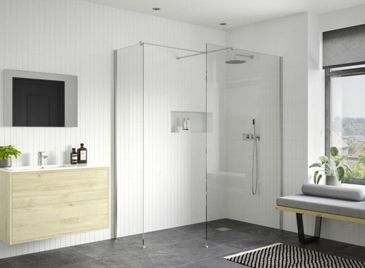 rosa 1000mm wetroom panel with 760mm side panel support bar, Alessio, chrome, Shower Enclosures, Walk In Shower Enclosures, 1