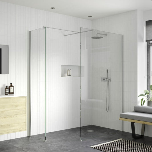 rosa 1200mm wetroom panel with 900mm side panel and support bar, Alessio, Chrome, Shower Enclosures, Walk In Shower Enclosures, 1