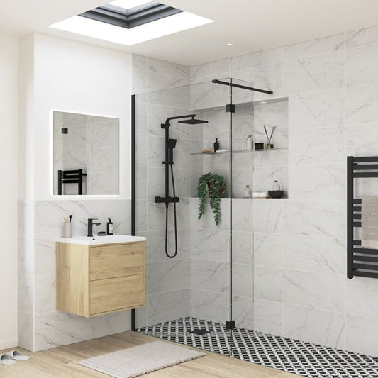 Rosa 500mm Black Profile Wetroom Panel & 300mm Splash Panel - Black