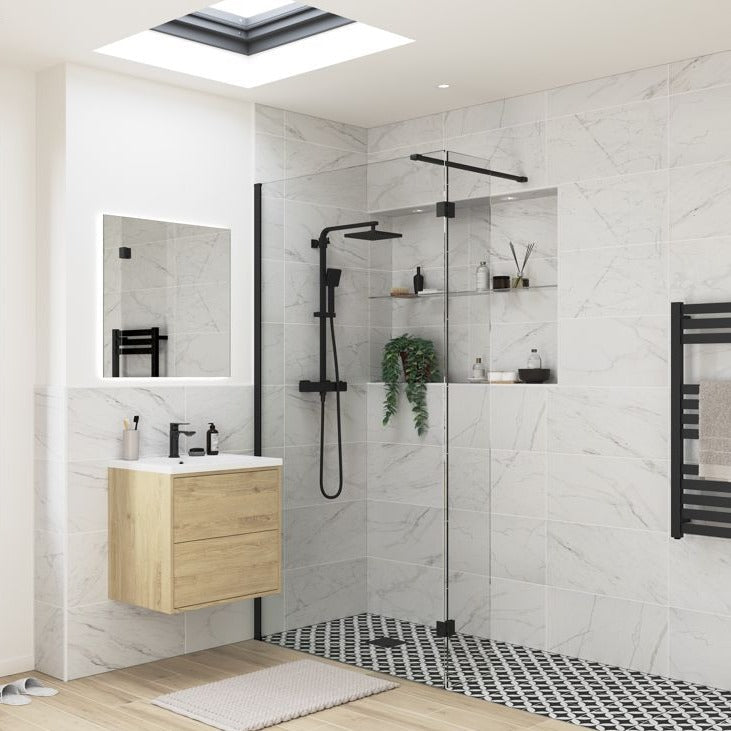 Rosa 700mm Black Profile Wetroom Panel & 300mm Splash Panel - Black