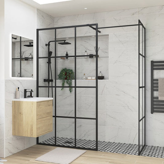 Rosa 760mm Framed Wetroom Side Panel - Black