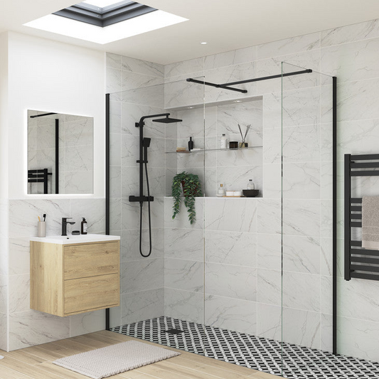 Rosa 700mm Wetroom Side Panel & Arm - Black