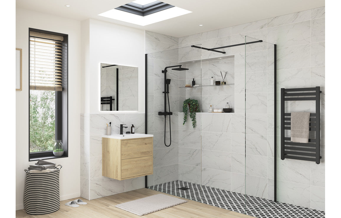 Rosa 800mm Wetroom Side Panel & Arm - Black