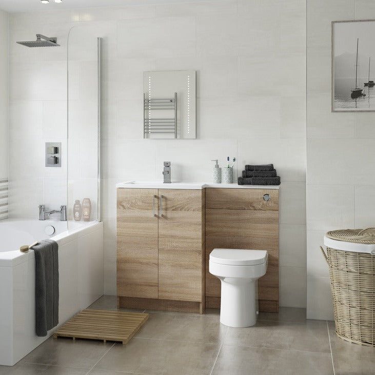 Valeria 1100mm Combination Toilet Basin Unit - LH Oak - Chrome Handles