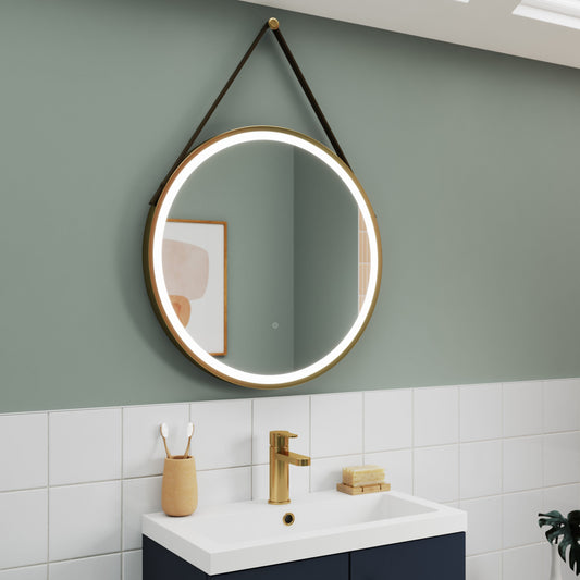 600mm Round Illuminated Mirror - Brushed Brass - 600mm