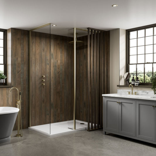 Multipanel Salvaged Planked Linda Barker Shower Panel
