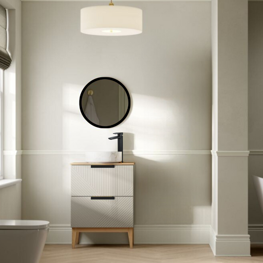 skanda 610mm basin unit oak worktop matt oat with black handles, Alessio, Sink Vanity Unit, Basin Unit, 1