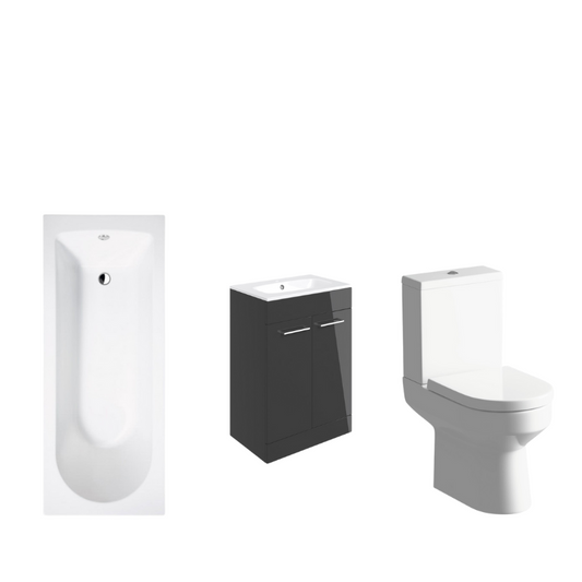 Sleek Bath Suite 1700mm with 500mm Anthracite Basin Unit And Toilet