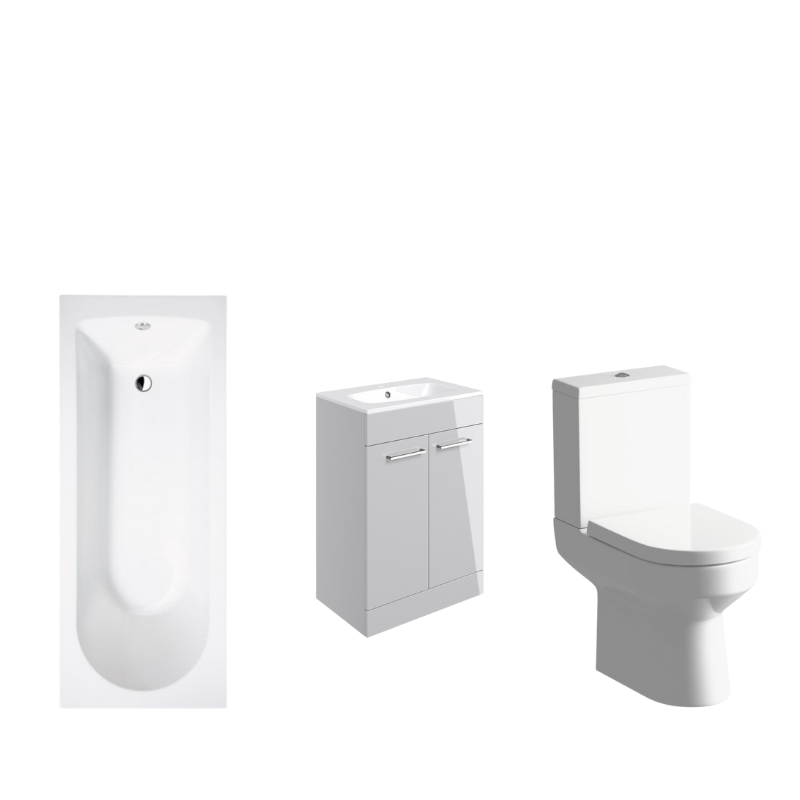 Sleek Bath Suite 1700mm with 500mm Grey Basin Unit And Toilet