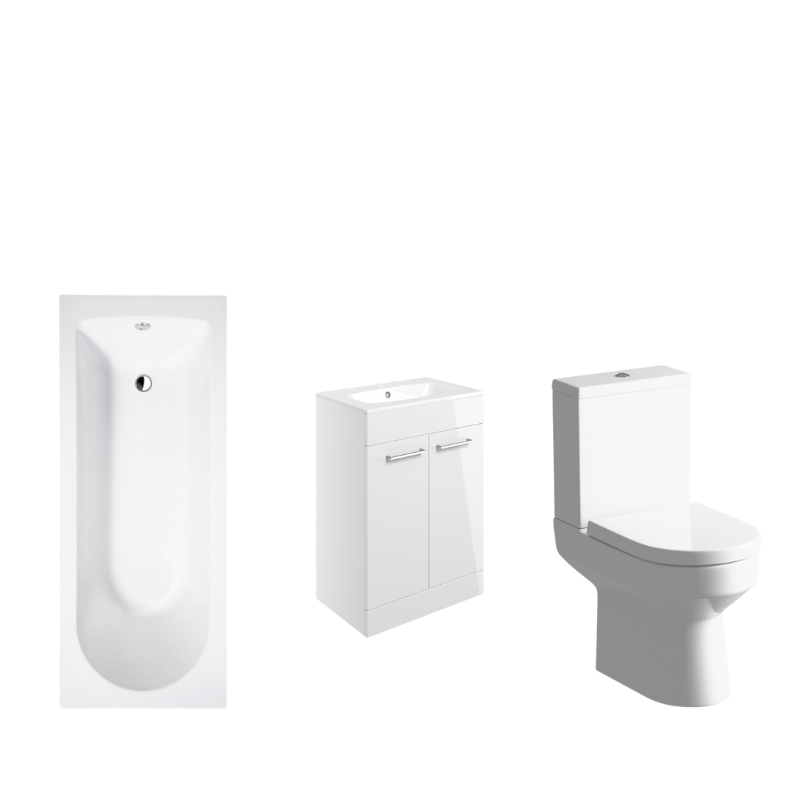 Sleek Bath Suite 1700mm with 500mm White Basin Unit And Toilet