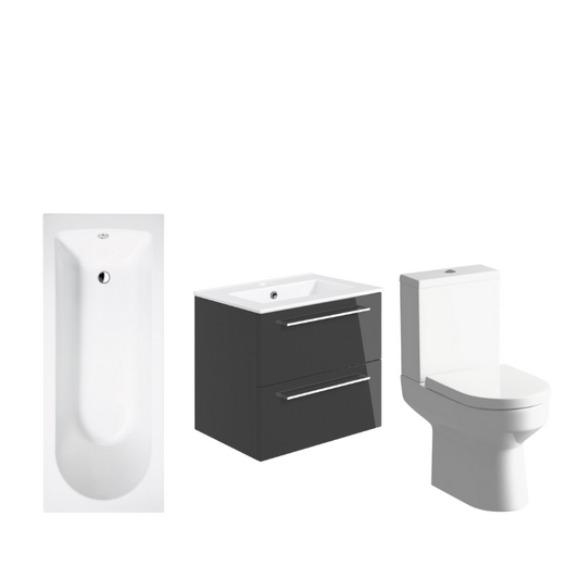 Sleek Bath Suite 1700mm with 500mm Anthracite Wall Hung Basin Unit And Toilet