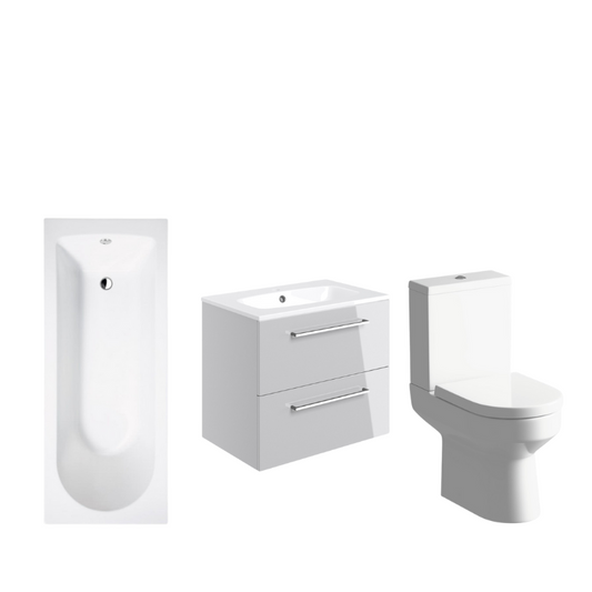Sleek Bath Suite 1700mm with 500mm Grey Wall Hung Basin Unit And Toilet