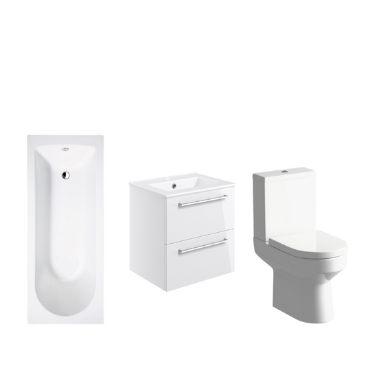 Sleek Bath Suite 1700mm with 500mm White Wall Hung Basin Unit And Toilet