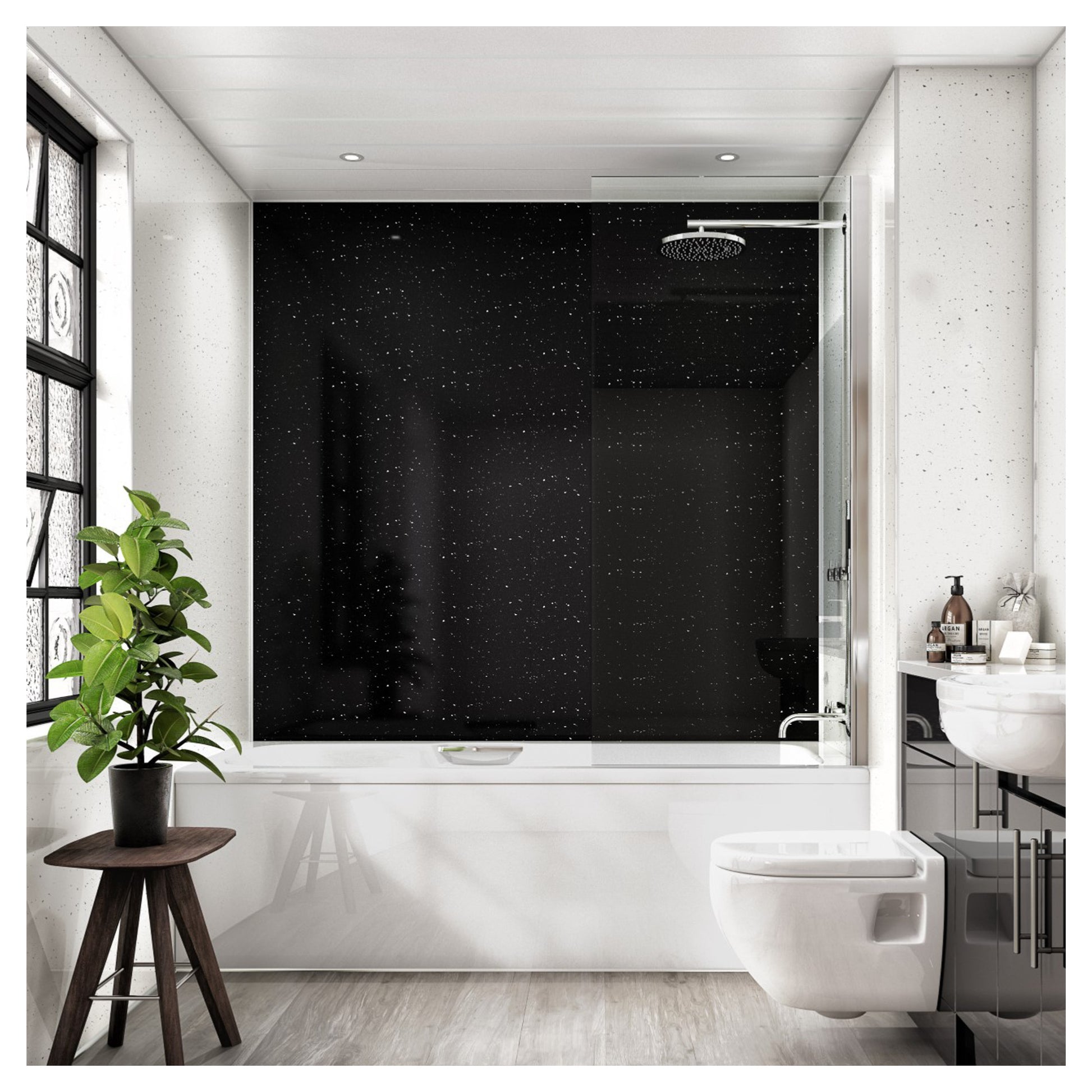 This modern black gloss panel, with spectacular light reflection, will enhance your room
