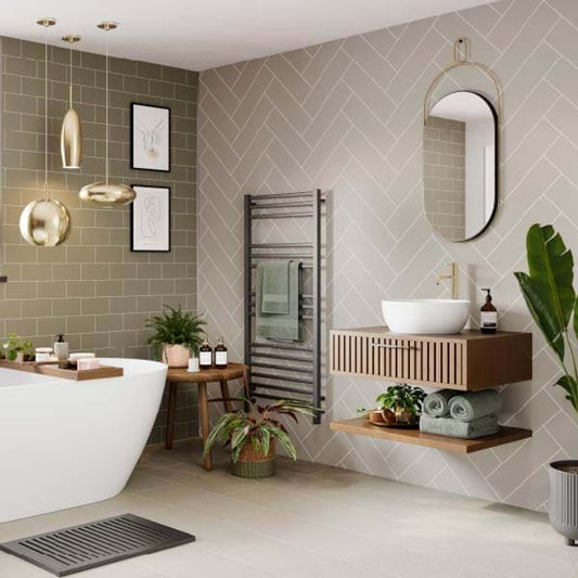 Multipanel Taupe Grey Herringbone Tile Effect Shower Panel