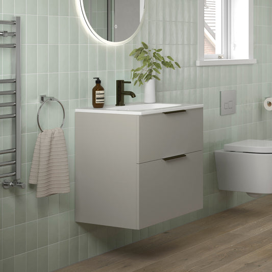 valente 815mm wall hung 2 drawer basin unit basin matt latte, Alessio, Wall Hung Vanity Unit, 1