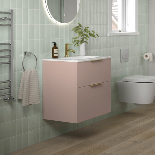 valente 815mm wall hung 2 drawer basin unit basin matt antique rose, Alessio, Wall Hung Vanity Unit, 1