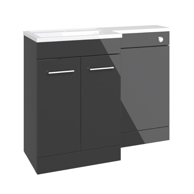 Valeria 1100mm Combination Toilet Basin Unit - LH Anthracite Gloss - Black Handles