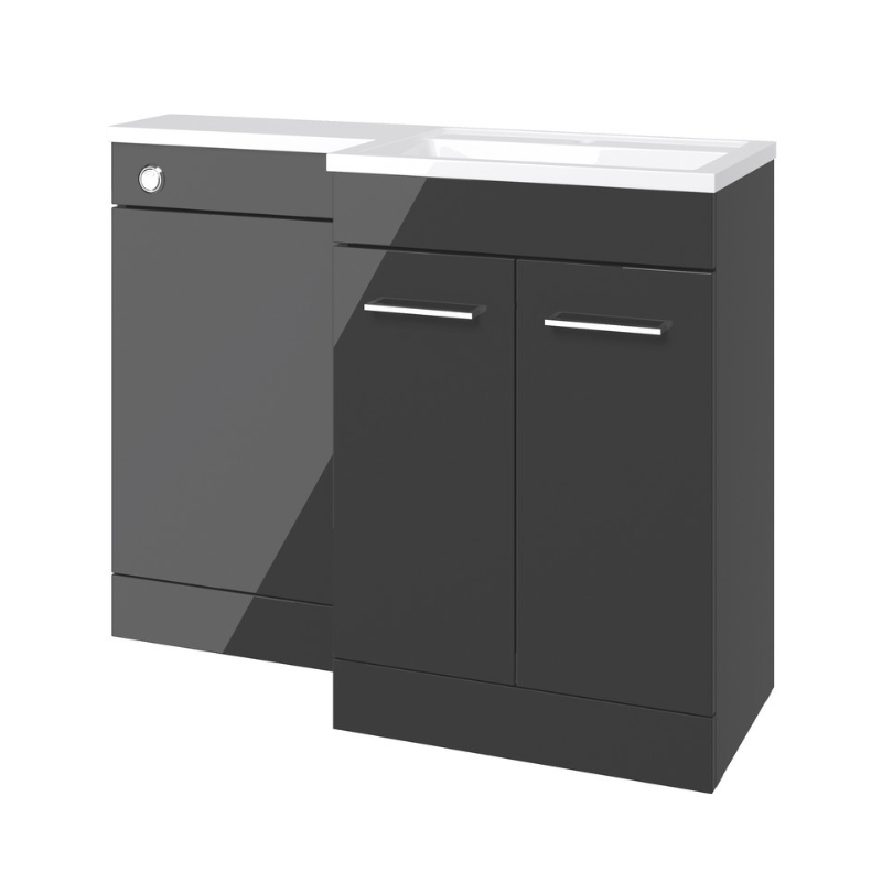 Valeria 1100mm Combination Toilet Basin Unit - RH Anthracite Gloss - Black Handles