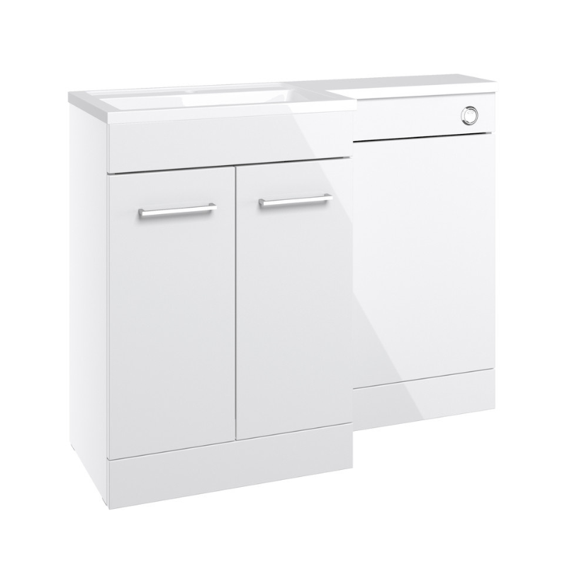 Valeria 1100mm Combination Toilet Basin Unit - LH White Gloss - Black Handles