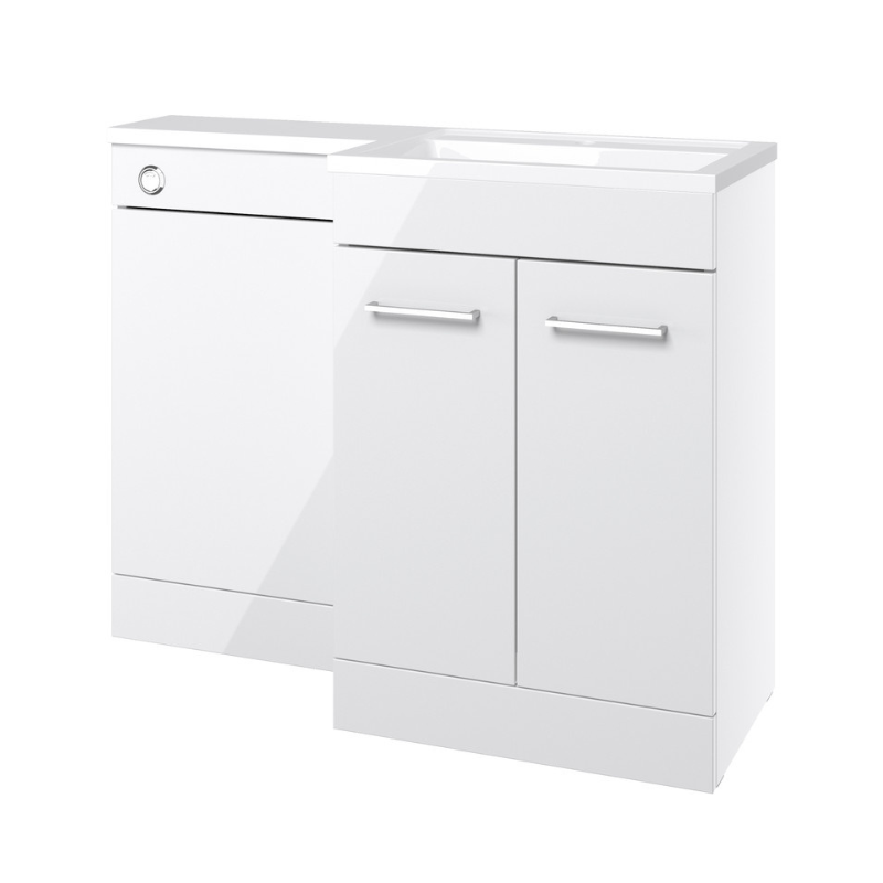 Valeria 1100mm Combination Toilet Basin Unit - RH White Gloss - Brass Handles