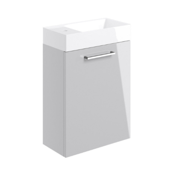 Vito 410mm Wall Hung 1 Door Basin Unit & Basin - Grey Gloss