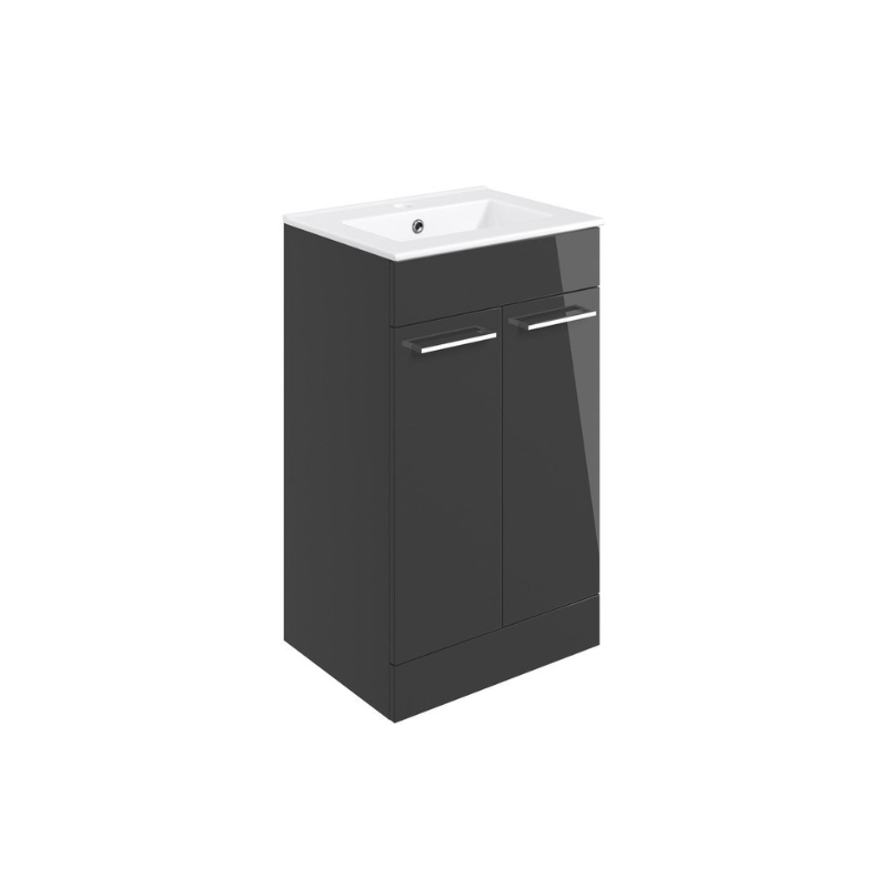 Vito 510mm Floor Standing 2 Door Basin Unit & Basin - Anthracite Gloss