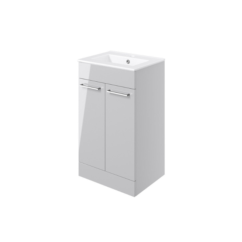 Vito 510mm Floor Standing 2 Door Basin Unit & Basin - Grey Gloss