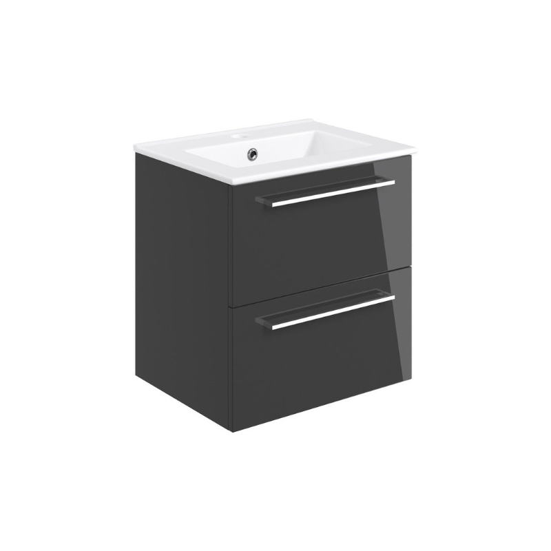 vito 510mm wall hung 2 drawer basin unit basin anthracite gloss, Alessio, Wall Hung Vanity Unit, 2