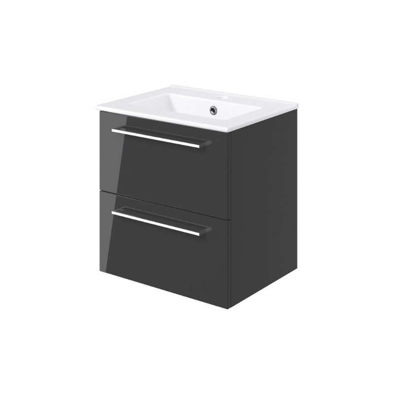 vito 510mm wall hung 2 drawer basin unit basin anthracite gloss, Alessio, Wall Hung Vanity Unit, 3